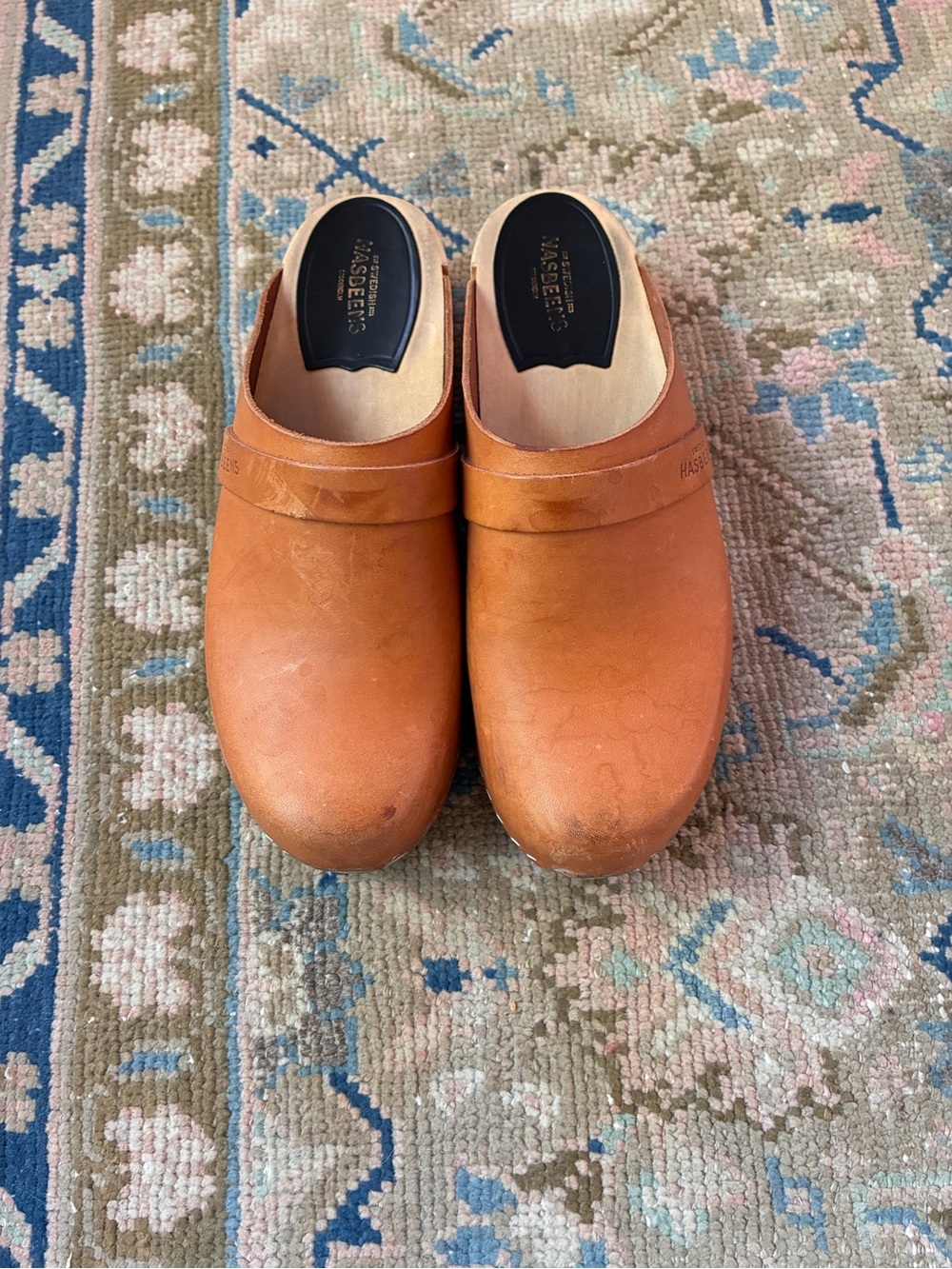 Swedish Hasbeens Tan Leather Slip-On Clogs 39